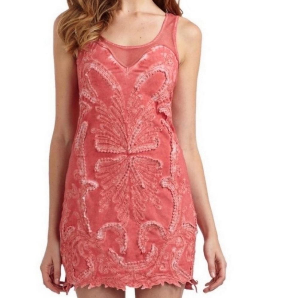 Free People Ice Ice Baby Pink Lemonade Dress Beaded Mesh Detail XS